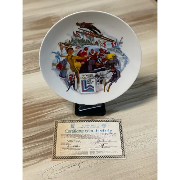Official 1980 Olympic Winter Games Plate XIII Lake Placid Vintage w/ COA