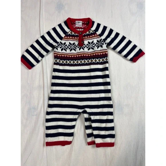 Hanna Andersson Baby Knit Romper‎ Fair Isle Snowflake Striped Sweater Piece 75