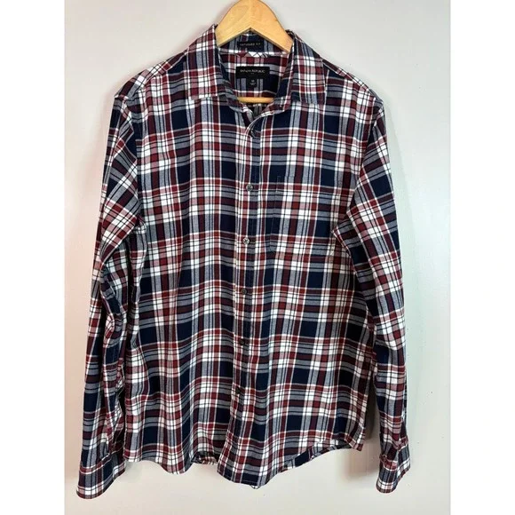 Banana Republic Button Down Shirt Medium Blue Red Plaid Untucked Fit Mens