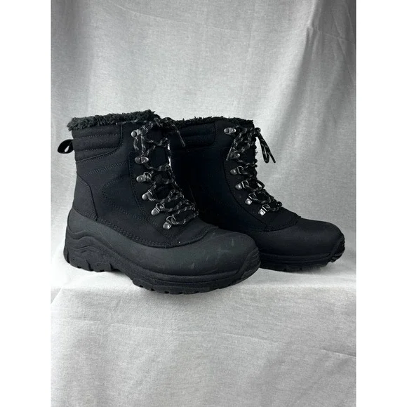 All in Motion Mens Black Faux Fur Lined Winter‎ Snow Boots Size 9 098040084