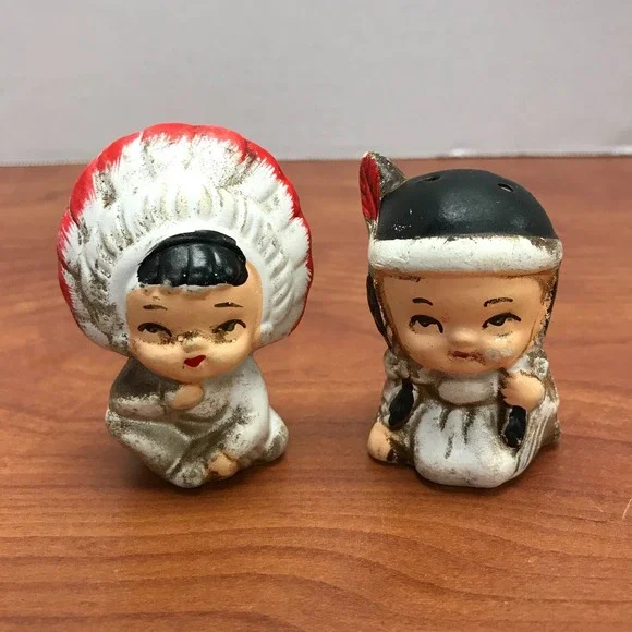 Vintage Native American Children Salt & Pepper Maiden and Chief Shakers