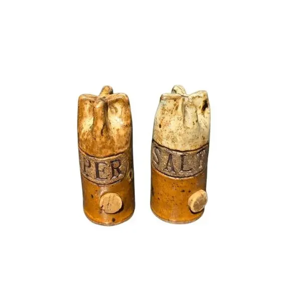Unique Hand Made Pottery Salt & Pepper Set Marked by Maker