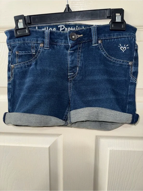 Justice Premium Denim Roll-Cuff Shorts with Heart Accent Size 12R Good Condition