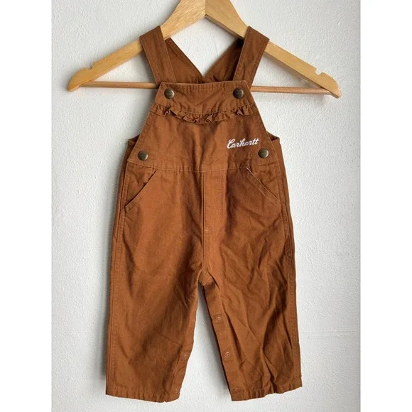 Carhartt Kids Brown Cotton‎ Canvas Ruffle Bib Overalls SD9857-G 18M