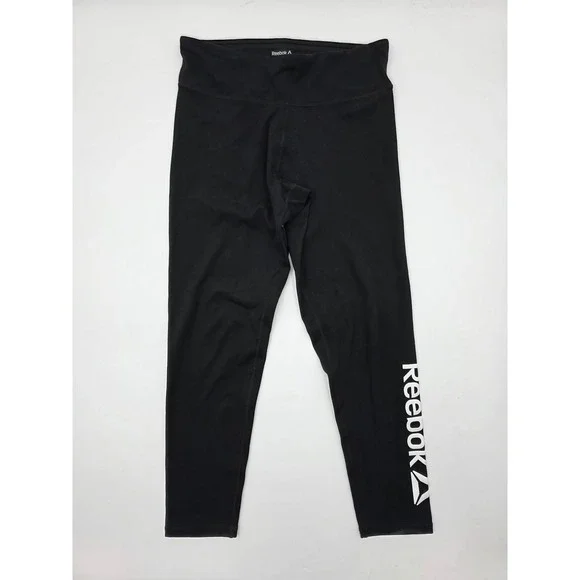 Reebok Kids Black Athletic Leggings Capri Logo Print Size 14 16‎ XL TG