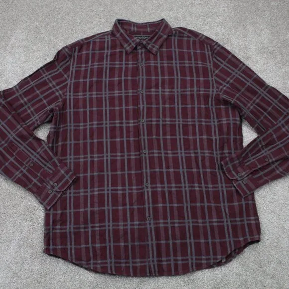 Banana Republic Luxe Flannel Shirt Adult XL Red Camden Fit‎ Cotton L/S Button Up