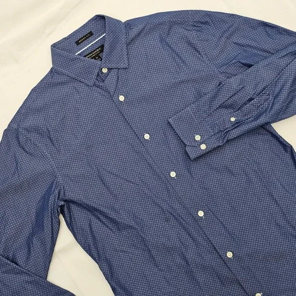 Banana Republic Mens Medium Grant‎ 120's Supima Blue Geometric Long Sleeve Shirt