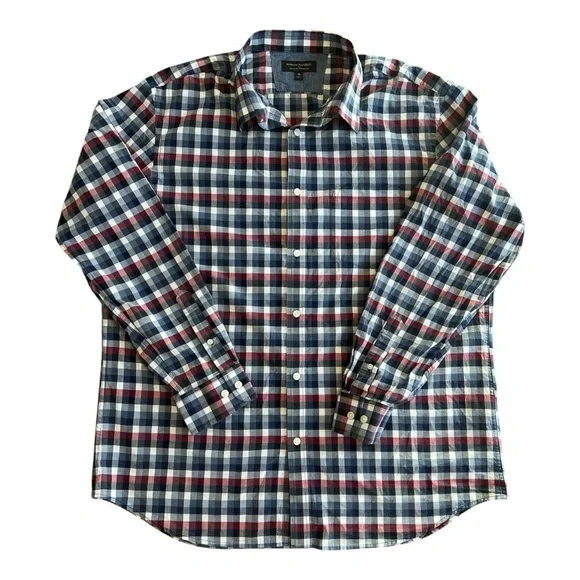 Banana Republic Men's Standard Fit Plaid Shirt - Blue, Red, and White Si…