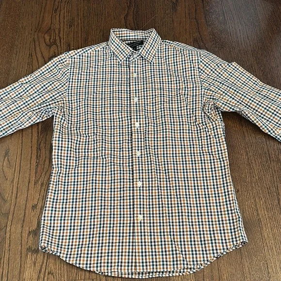 Banana Republic Stripe Non Iron Slim Fit Mens Plaid Button Down Dress Work Shirt