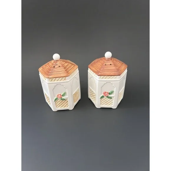 Vintage Otagiri Gazebo With Flowers Salt & Pepper Shakers‎