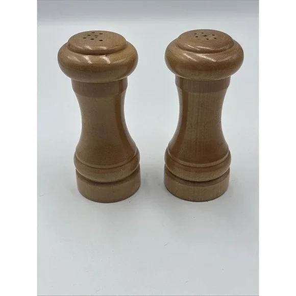 Vintage Wood Salt & Pepper Shakers Set 4