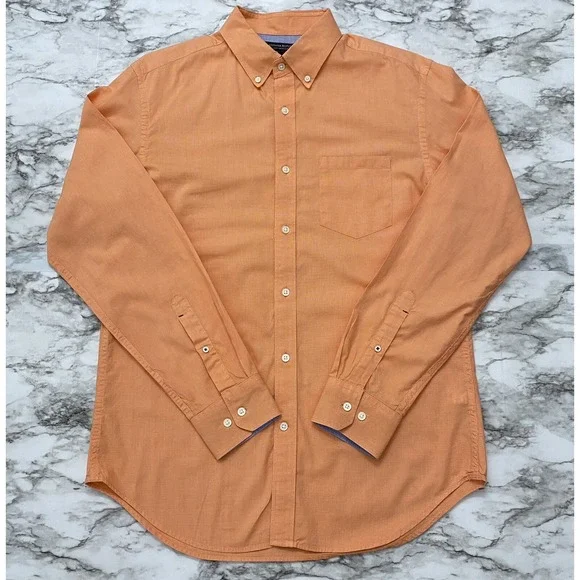 Banana Republic Soft Wash Slim Fit Mens Shirt Size M Orange Long Sleeve Pocket