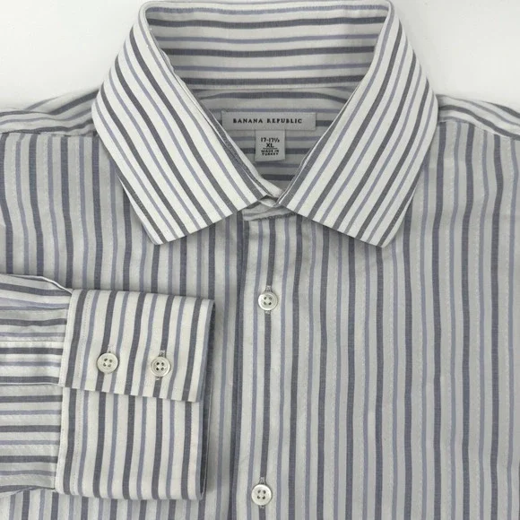 Banana Republic‎ Mens XL Blue Grey Striped Dress Shirt Long Sleeve Button Down