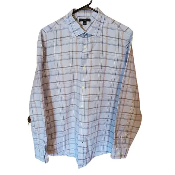 Banana Republic Mens Sz L Fitted Dress Shirt Plaid Check Long‎ Sleeve