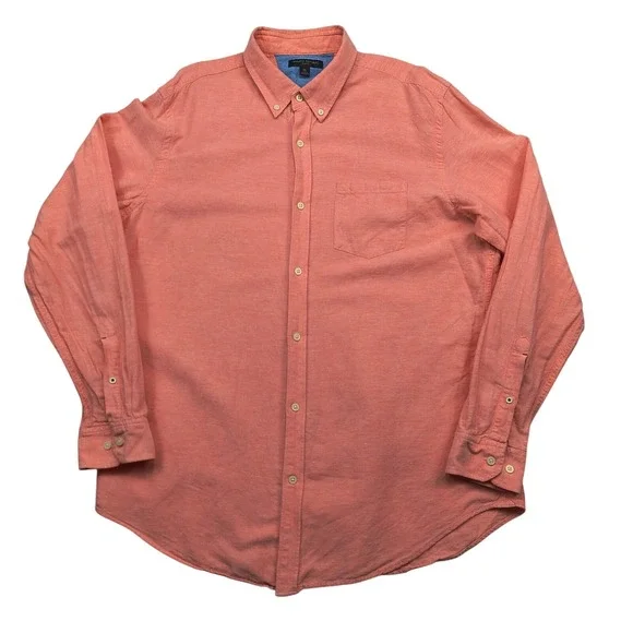 Banana Republic Mens XL Slim‎ Fit Linen Cotton Button Down Shirt Peach Orange