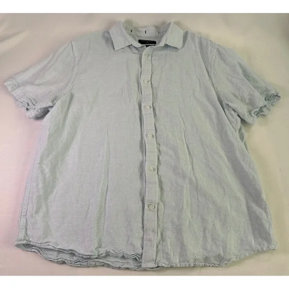 Banana Republic Mens XL‎ Linen Slim Fit Blue Short Sleeve Casual Shirt
