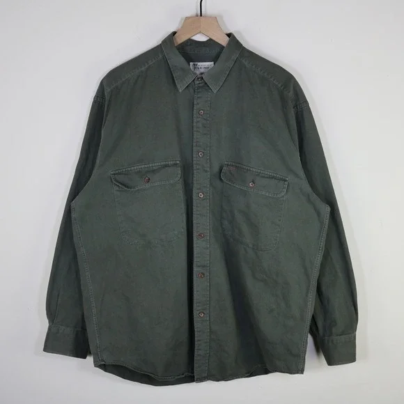 Vintage‎ Banana Republic Safari Travel Button Down Shirt Utility Green Cotton L