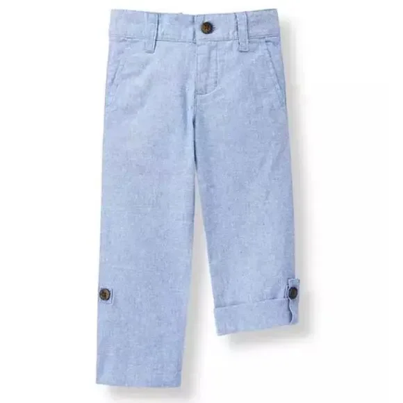 Janie and Jack Blue Linen Blend Roll Cuff Pants Toddler 18-24M Summer Casual Boy