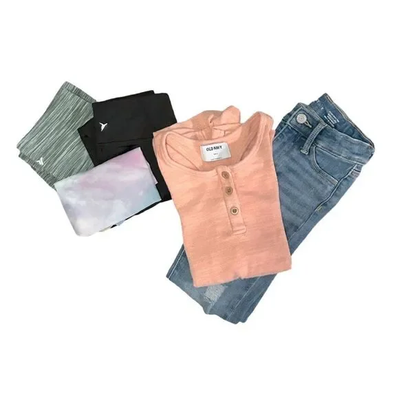 Old Navy Girls 5-Piece Bundle Jeans, Leggings,Romper, Sports Bra Size 6/7