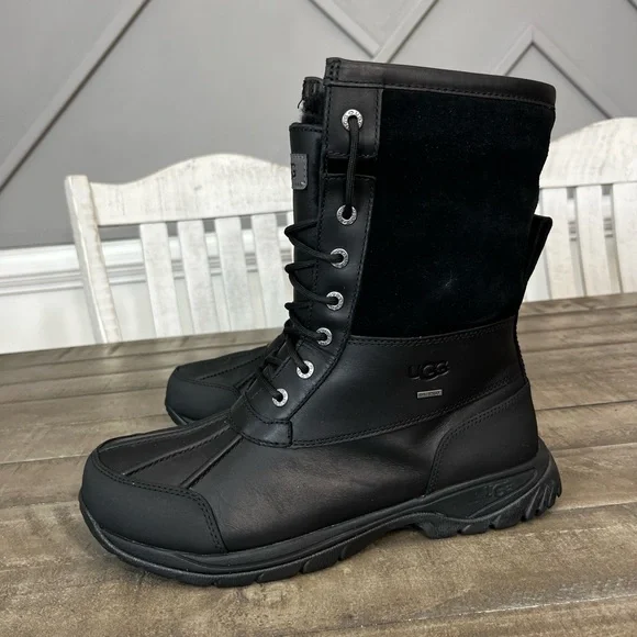 Ugg Classic Men's Butte Black Winter Leather Boots Waterproof Sz 9