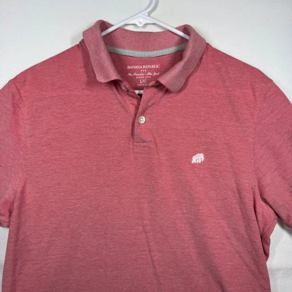 Banana Republic Men's Red Polo Shirt Large Elephant Logo Short‎ Sleeve Cotton