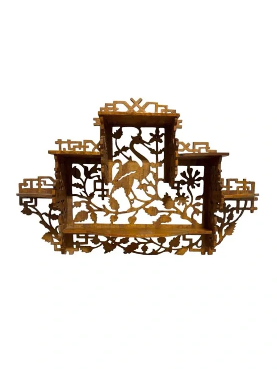Vintage Asian Style Wooden Crane Wall Shelf Display