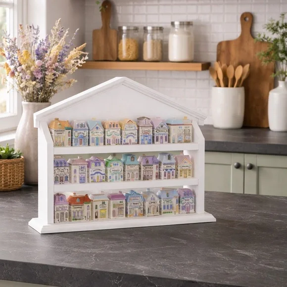 Lenox Spice Village Inspired Wood Spice Rack - White Tabletop Style - New in Box