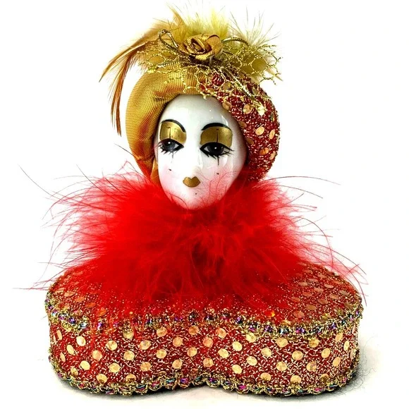 Head on Heart Platform Mardi Gras Porcelain Hand Painted Head Shelf Home Decor