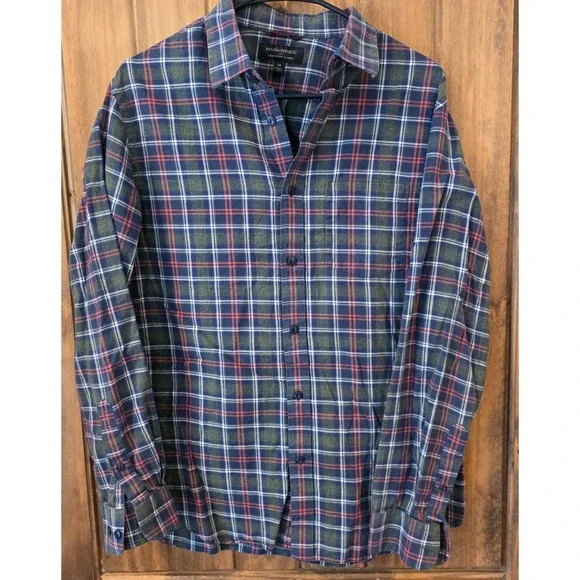 Banana Republic Flannel Shirt Mens M Blue‎ Green Plaid Excellent Long Sleeve Top