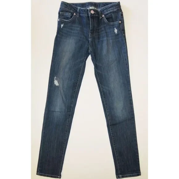 Cherokee girls jeans XL 14 dark stretch denim pants distressed straight leg mid