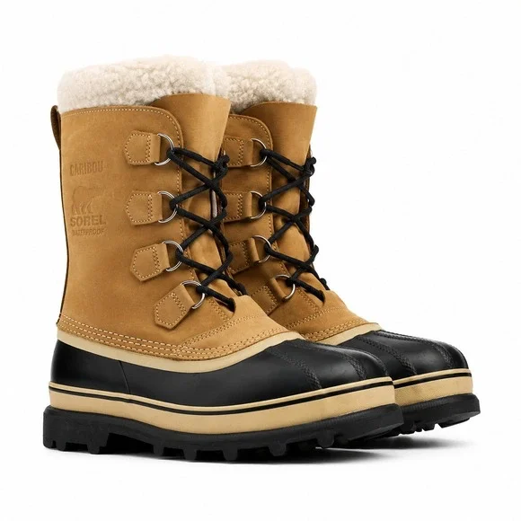 Sorel Caribou Winter Boots Mens 12 Buff Black Waterproof Snow Boots Gorpcore