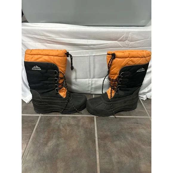 Aleader Mens Insulated Winter Snow Boots Black Orange Thinsulate Size 10