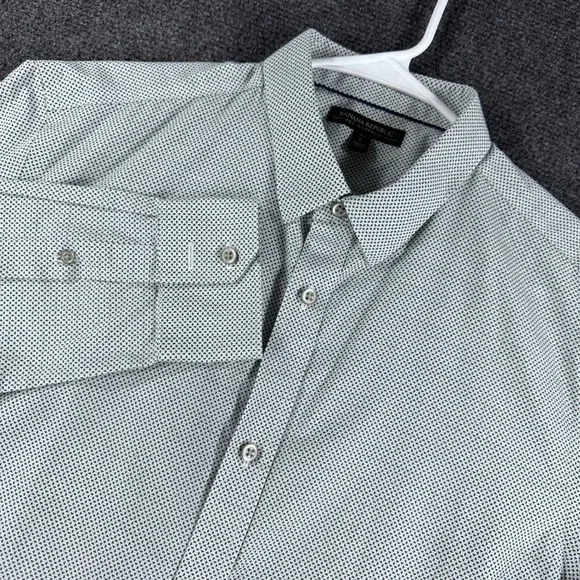 Banana Republic Button Down Mens L Large Tall Grey Geometric Non-Iron Slim Fit