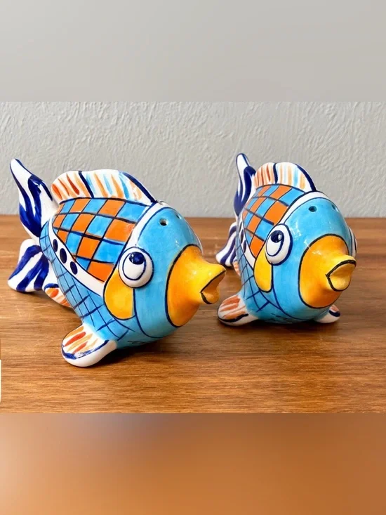Blue Sky Diane Ceramic Fish Salt & Pepper Shakers – Colorful Tropical Pair