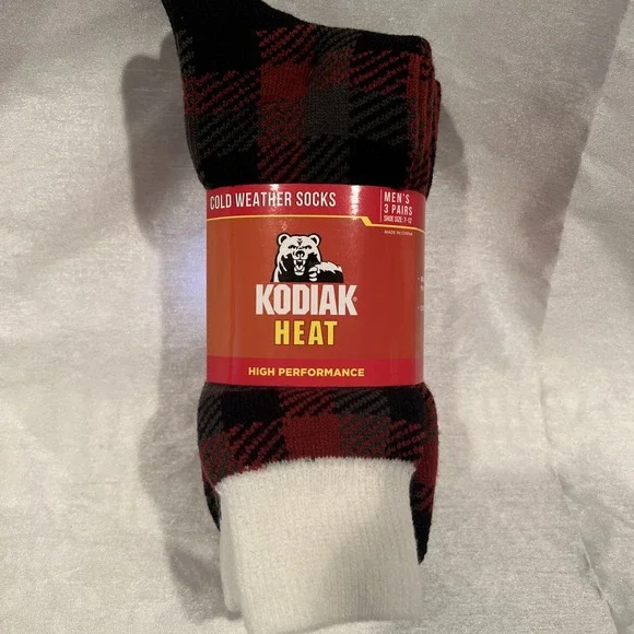 Kodiak Canada's Boot Cold Weather Socks 3-Pack Mens 7-12 Black / Red Plaid- New