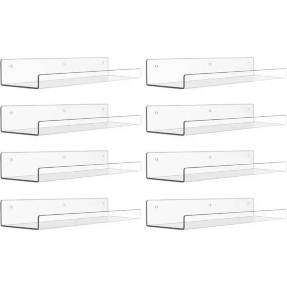 Upsimples Clear Acrylic Wall Shelves 8 Pack Floating Storage for Bathroom Kids