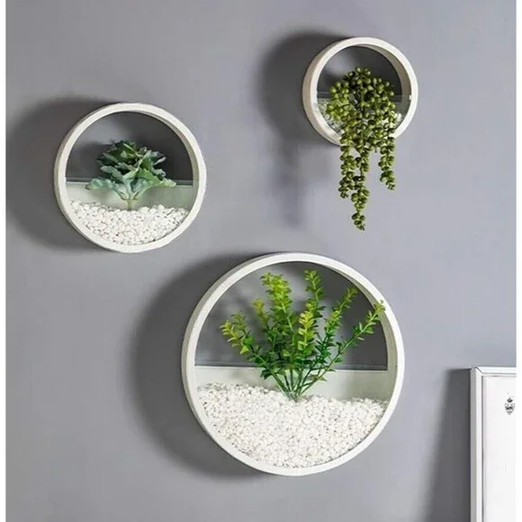 Metal Wall Planter round Hanging Wall Vase Planters for Succulents set of 3 whit
