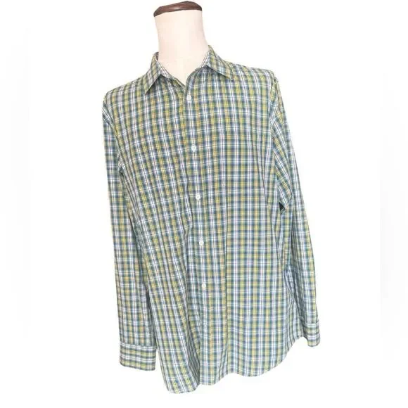 Banana Republic Blue and Green Plaid Shirt 100% Cotton Long Sleeve Buttons