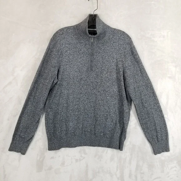 Banana Republic Sweater Men M Gray Cashmere‎ Cotton 1/4 Zip Long Sleeve Outdoor