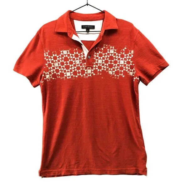 Banana Republic Polo Shirt Mens M Short Sleeve‎ Printed Burnt Orange Terracotta