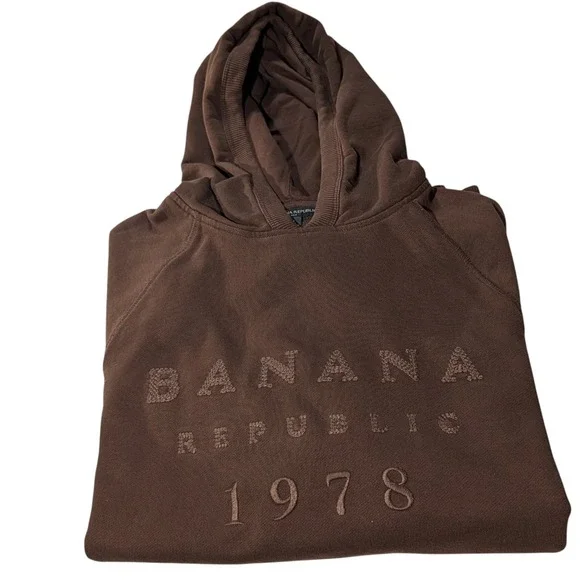 Banana Republic Hooded Sweatshirt Pockets‎ Brown Textured Logo Mens Large