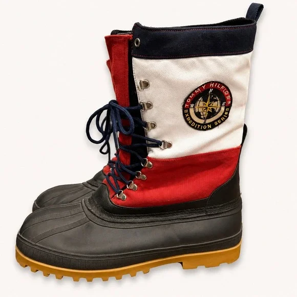 Vintage 90s Tommy Hilfiger Mens 13 Snow Boots Expedition Series Red White Blue