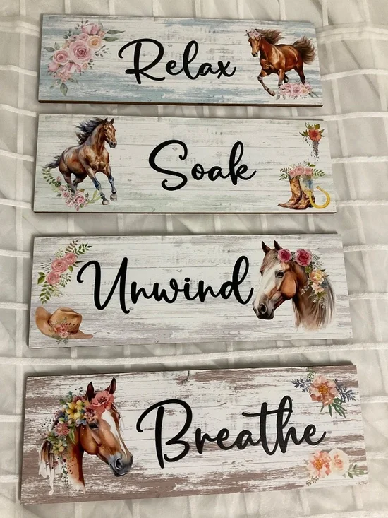 Horse Lover 4 Wood Plaque Shelf Decor Equestrian Home Decor Small 4 plaques