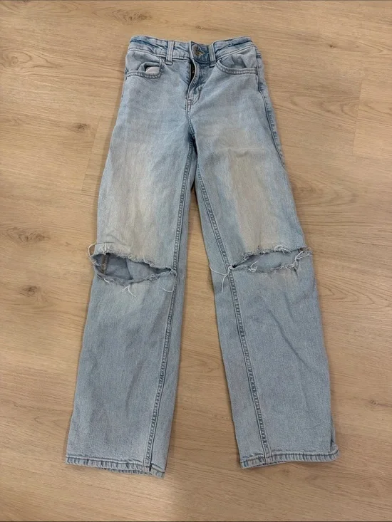 Abercrombie Kids 9/10 Highrise Light Blue Distressed Wide-Leg Jeans