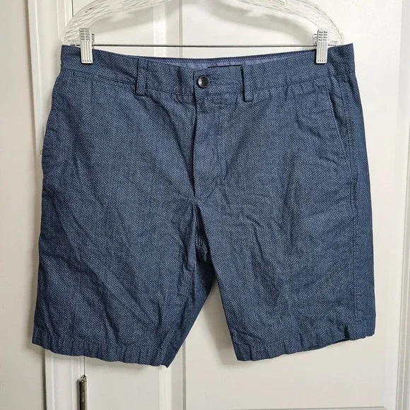 Banana Republic Shorts Mens 33 Blue Aiden Short Slim Fit Micro Pattern Cotton