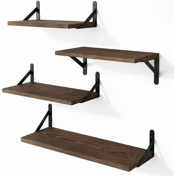 Floating Shelves for Wall, Different Sizes Dark Carbonized Pine Wall Shelves