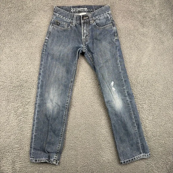 Quiksilver Boys 22 Straight‎ Fit Denim Jeans Distressed Blue Cotton