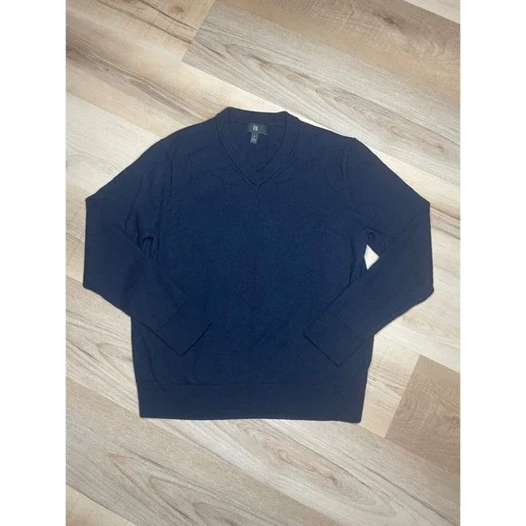 Banana Republic Mens Navy Blue 100% Extra Fine Merino Wool V-Neck Sweater Large