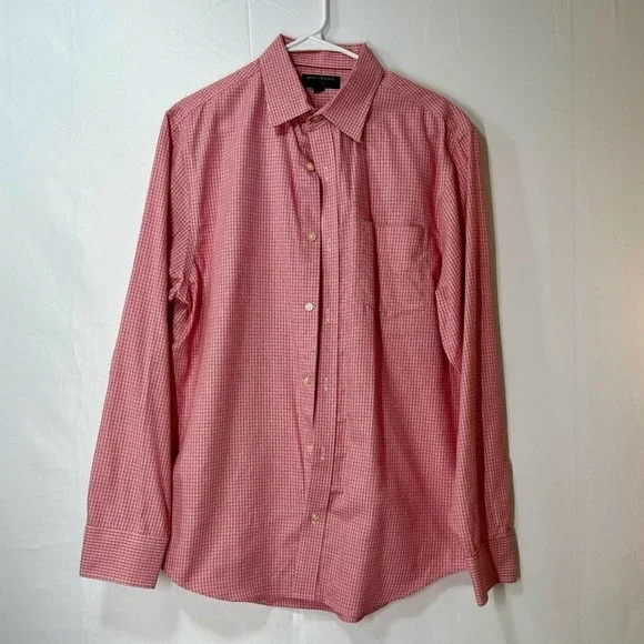Banana Republic Men's Non-Iron Standard Fit Long Sleeve Plaid Red Shirt Size Lg