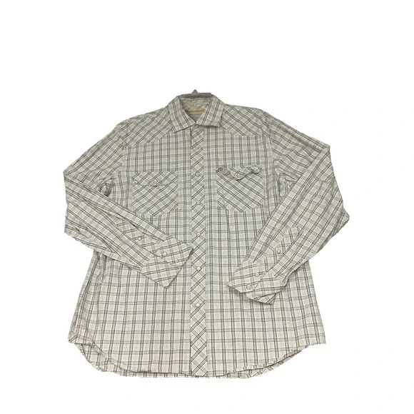 Western Shirt Pearl Snap Plaid Long Sleeve Banana Republic Slim Fit XL Blue